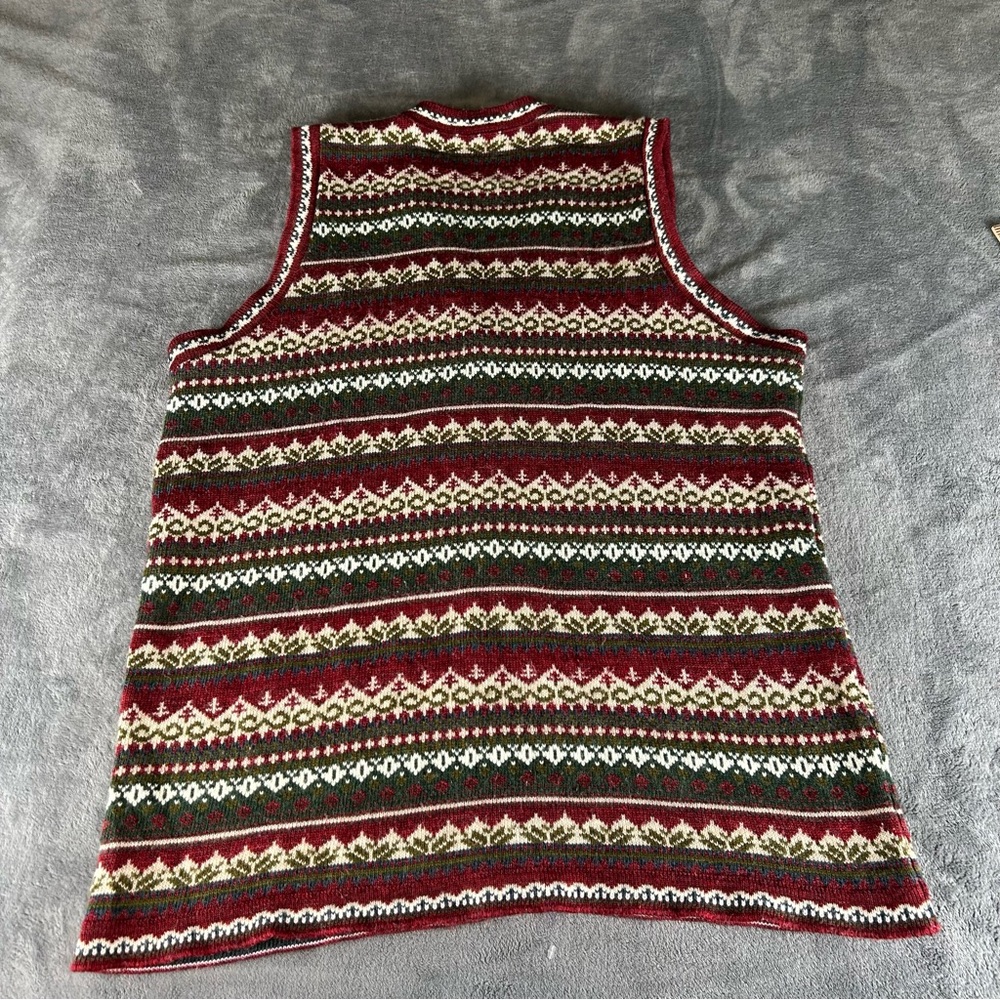 Vtg Carolina Colours Sweater Vest Womens 1x ? Fair Isle Long Line Metal Buckles - Picture 3 of 8